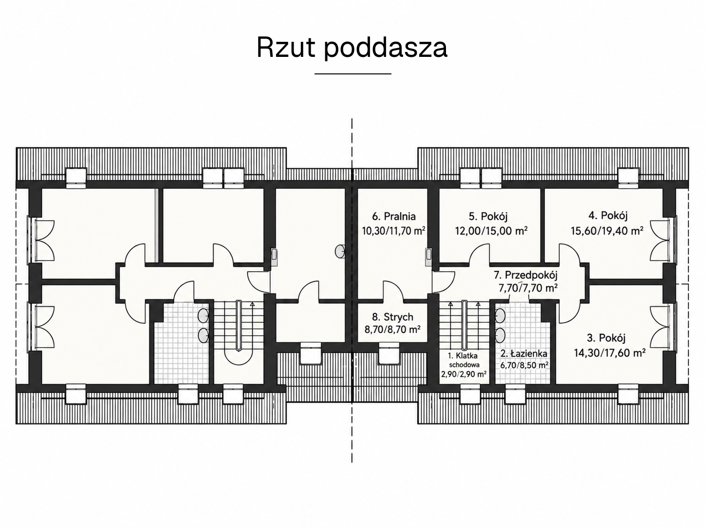 Rzut poddasza — Bliźniak w Drogini (bliźniak, obie części)